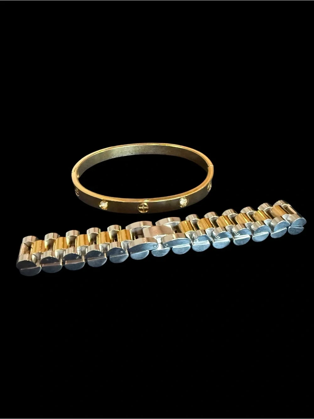 2-Piece Luxury Inspired Stainless Steel Bracelet Set Gold Silver CZ Bangle 🩶🧡